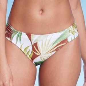 Green Brown White- Tropical Print Bikini Bottom-